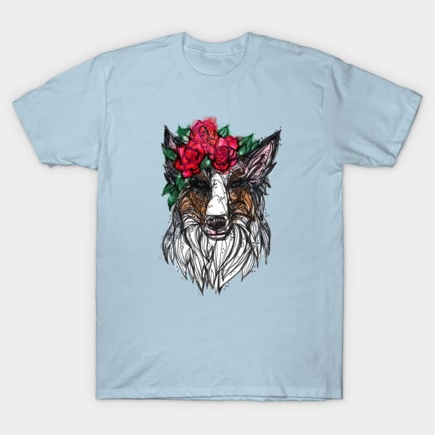 Blue Merle Floral T-Shirt by InkedinRed